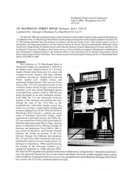 131 Macdougal Street Landmark Designation Report
