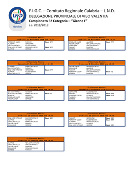 F.I.G.C. – Comitato Regionale Calabria – L.N.D. DELEGAZIONE PROVINCIALE DI VIBO VALENTIA Campionato 3ª Categoria – �Girone F� S.S