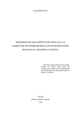 Distribuição Das Espécies De Odonata E O Padrão De Diversidade Beta Encontrado Entre Riachos Na Amazônia Central