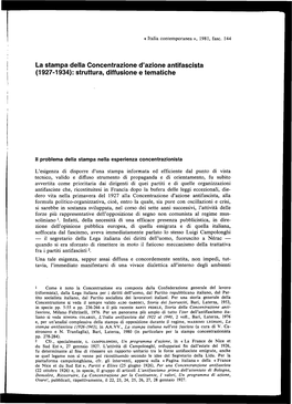 La Stampa Della Concentrazione D'azione Antifascista (1927-1934): Struttura, Diffusione E Tematiche