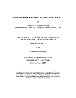 Release Groups & Digital Copyright Piracy