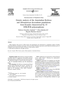 Genetic Analysis of the Amerindian Kichwas and Afroamerican