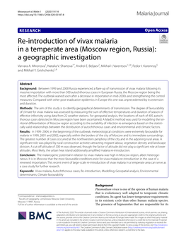 Re-Introduction of Vivax Malaria in a Temperate Area (Moscow Region, Russia): a Geographic Investigation