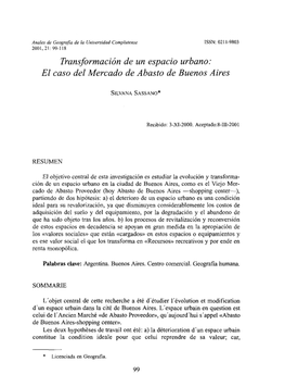 Transformación De Un Espacio Urbano: El Caso Del Mercado De Abasto De Buenos Aires
