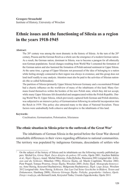 Ethnic Issues and the Functioning of Silesia As a Region in the Years 1918-1945