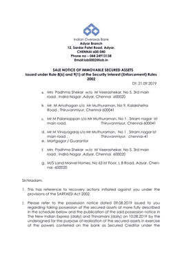 And 9(1) of the Security Interest (Enforcement) Rules 2002 Dt: 21.09.2019