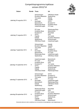 Competitieprogramma Topklasse Seizoen 2013/'14