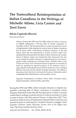 The Transcultural Reinterpretation of Italian Canadiana in the Writings of Michelle Alfano, Licia Canton and Terri Favro