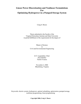 Linear Power Discretization and Nonlinear Formulations for Optimizing Hydropower in a Pumped-Storage System