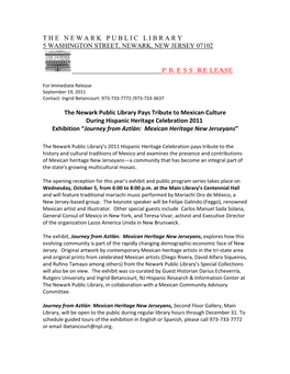 The Newark Public Library Pays Tribute to Mexican Culture During Hispanic Heritage Celebration 2011 Exhibition “Journey from Aztlán: Mexican Heritage New Jerseyans”