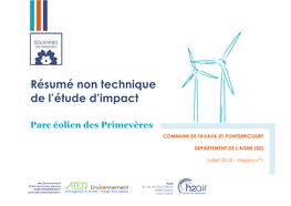 Résumé Non Technique De L'étude D'impact Parc Éolien Des Primevères