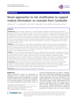 Novel Approaches to Risk Stratification to Support Malaria Elimination