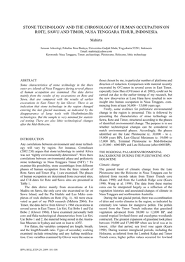 Stone Technology and the Chronology of Human Occupation on Rote, Sawu and Timor, Nusa Tenggara Timur, Indonesia