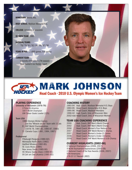 MARK JOHNSON Head Coach • 2010 U.S
