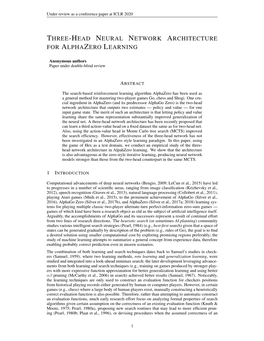 Three-Head Neural Network Architecture for Alphazero Learning