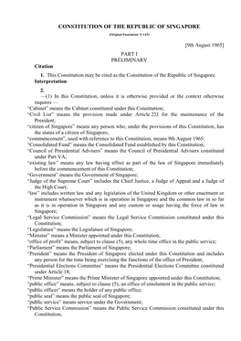 CONSTITUTION of the REPUBLIC of SINGAPORE (Original Enactment: S 1/63)