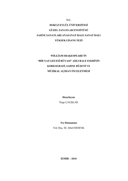 Dokuz Eylül Üniversitesi Güzel Sanatlar Enstitüsü Sahne Sanatlari Anasanat Bale Sanat Dali Yüksek Lisans Tezi