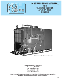 Instruction Manual for Ul Listed Indoor Atmospheric Boilers