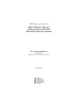 India's Monetary Policy in a Political Context