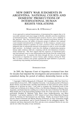 New Dirty War Judgments in Argentina: National Courts and Domestic Prosecutions of International Human Rights Violations