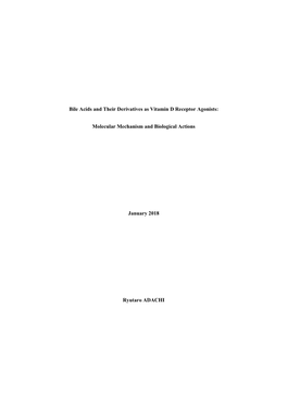 Bile Acids and Their Derivatives As Vitamin D Receptor Agonists:Molecular Mechanism and Biological Actions