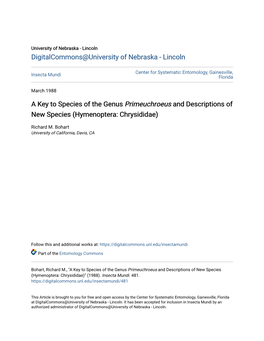 A Key to Species of the Genus Primeuchroeus and Descriptions of New Species (Hymenoptera: Chrysididae)