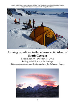 A Spring Expedition to the Sub-Antarctic Island of South Georgia