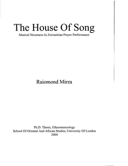 The House of Song Musical Structures in Zoroastrian Prayer Performance