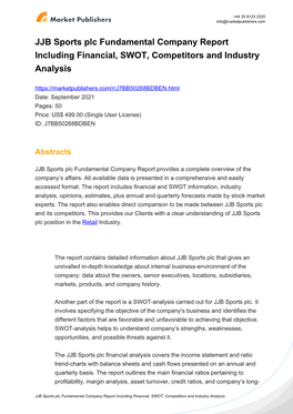 JJB Sports Plc Fundamental Company Report Including Financial, SWOT, Competitors and Industry Analysis