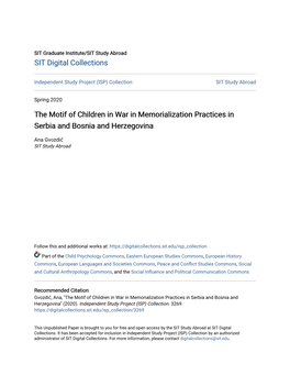 The Motif of Children in War in Memorialization Practices in Serbia and Bosnia and Herzegovina