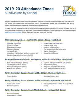 2019-20 Attendance Zones Subdivisions by School