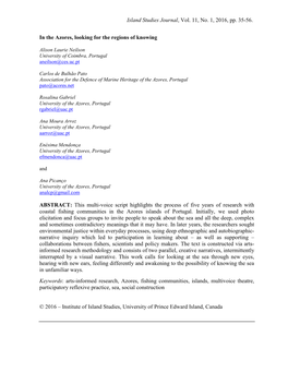 Island Studies Journal, Vol. 11, No. 1, 2016, Pp. 35-56. in the Azores, Looking for the Regions of Knowing ABSTRACT: This Multi