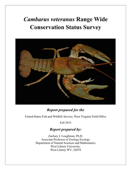 Cambarus Veteranus Range Wide Conservation Status Survey