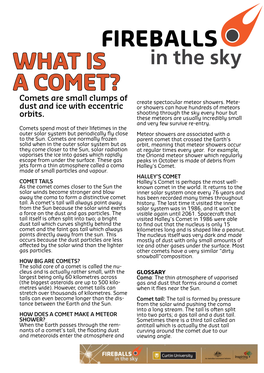 WHAT IS a COMET? Comets Are Small Clumps of Create Spectacular Meteor Showers