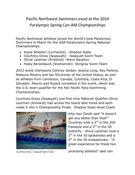 Pacific Northwest Swimmers Excel at the 2014 Paralympic Spring Can-AM Championships