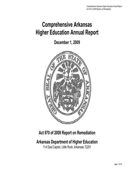 Comprehensive Arkansas Higher Education Annual Report Act 970 of 2009 Reports on Remediation