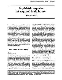 Psychiatric Sequelae of Acquired Brain Injury Ken Barrett