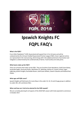 Ipswich Knights FC FQPL FAQ's