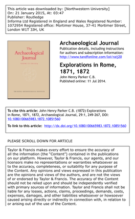 Archaeological Journal Explorations in Rome, 1871, 1872