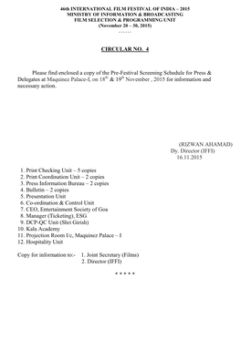 CIRCULAR NO. 4 Please Find Enclosed a Copy of the Pre-Festival