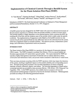 Implementation of Chemical Controls Through a Backfill System for the Waste Isolation Pilot Plant (WIPP)