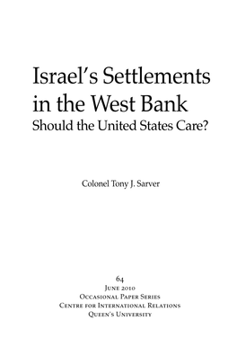 Israel's Settlements in the West Bank