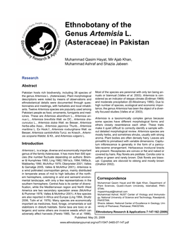Ethnobotany of the Genus Artemisia L. (Asteraceae) in Pakistan