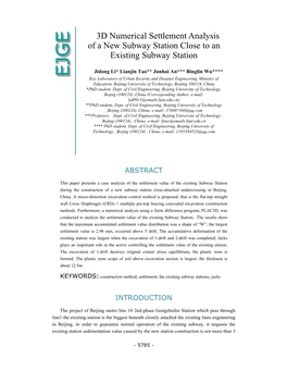 3D Numerical Settlement Analysis of a New Subway Station Close to an Existing Subway Station