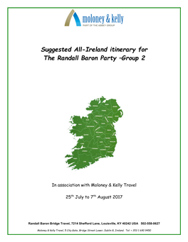 Suggested All-Ireland Itinerary for the Randall Baron Party –Group 2