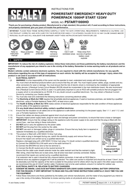 Powerstart Emergency Heavy-Duty Powerpack 1000Hp Start 12/24V Model No: Pstart1000hd Thank You for Purchasing a Sealey Product