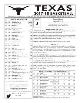 2017-18 BASKETBALL 33 NCAA Tournament Appearances: 1939, 1943, 1947, 1960, 1963, 1972, 1974, 1979, 1989-92, 1994-97, 1999-2012, 2014-16