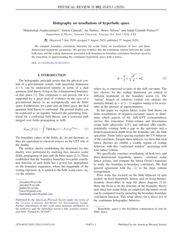 Holography on Tessellations of Hyperbolic Space