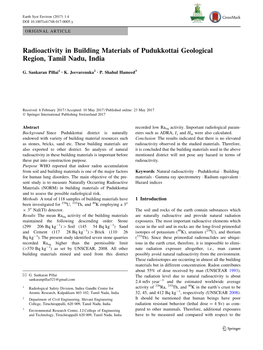 Radioactivity in Building Materials of Pudukkottai Geological Region, Tamil Nadu, India