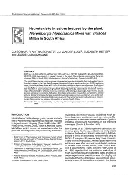 Neurotoxicity in Calves Induced by the Plant, Nierembergia Hippomanica Miers Var